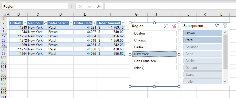 createtable filter with slicer