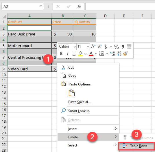 delete rows blank cells 5