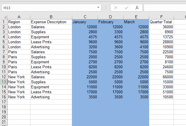 highlight columns adjacent
