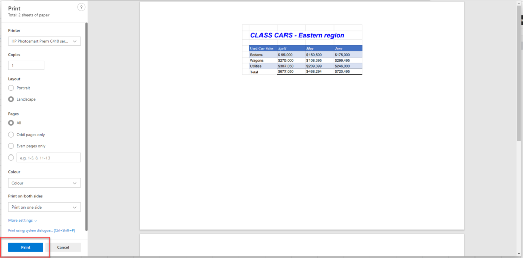 print multiple sheets gs print preview